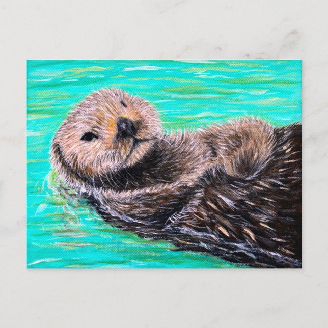 Fluffy Sea Otter Painting Postkarte (Vorderseite)