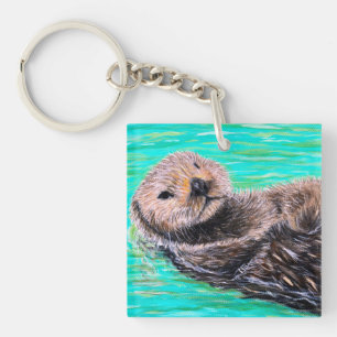 Fluffy Sea Otter Painting Schlüsselanhänger