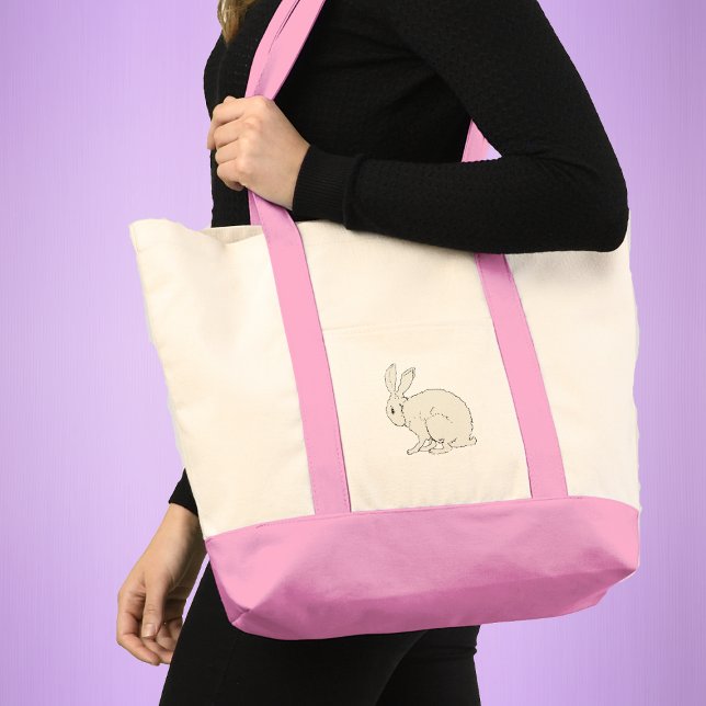 Fluffy Sitting White Bunny Rabbit Illustration Tragetasche (Minimalist fluffy white bunny rabbit sitting position on tote bag.)