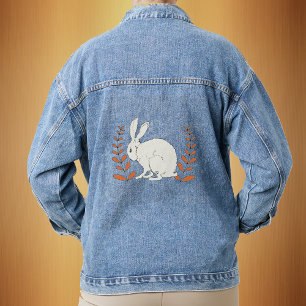 Fluffy Sitzen Weiß Bunny Orange Pflanze Jeansjacke