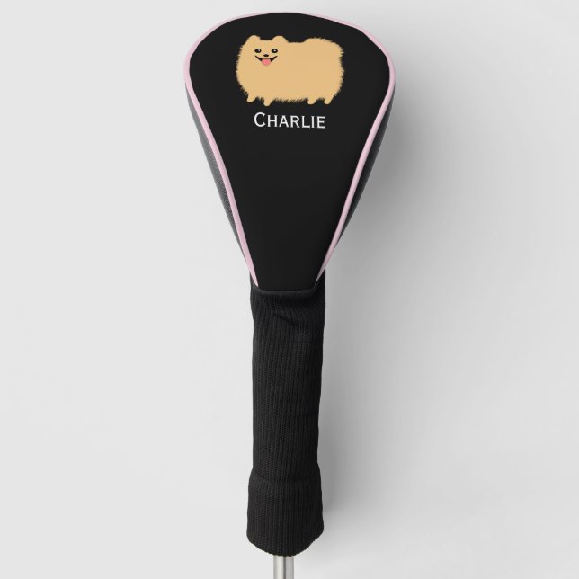 Fluffy Spitz Niedlicher Hund mit Individuelle Name Golf Headcover (Vorderseite)