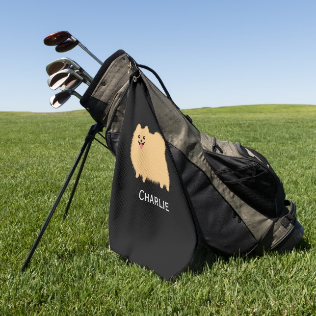 Fluffy Spitz Niedlicher Hund mit Individuelle Name Golfhandtuch (Gras)