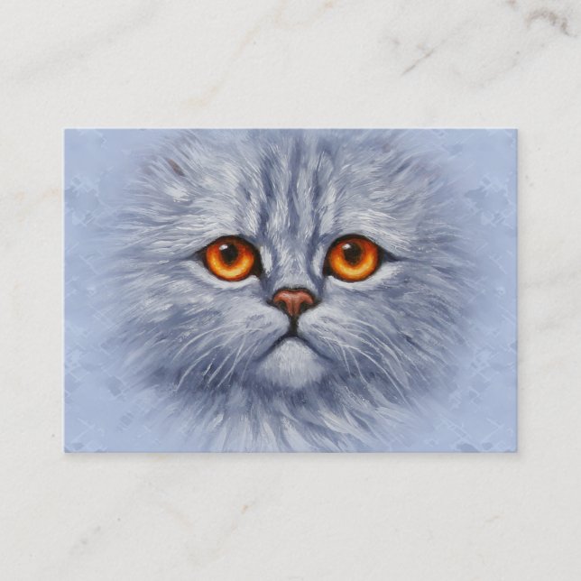 Fluffy Tabby Cat Kitten Face Light Grau Visitenkarte (Vorderseite)