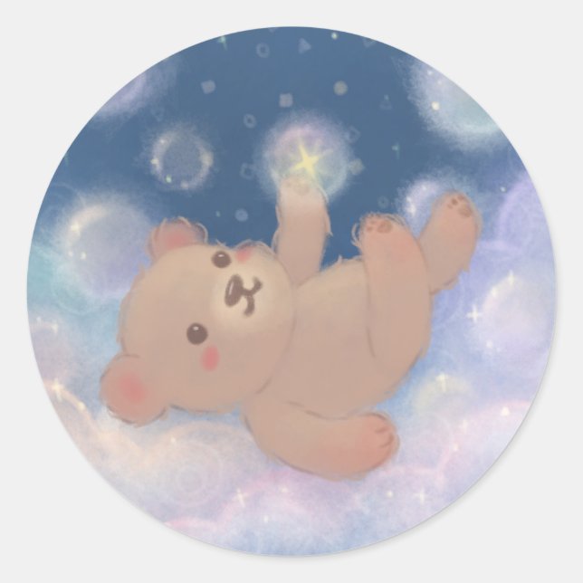 Fluffy Teddy Bear Floating on Clouds Runder Aufkleber (Vorderseite)