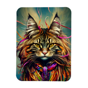 Fluffy Tiger Maine Coon in Ribbons Magnet