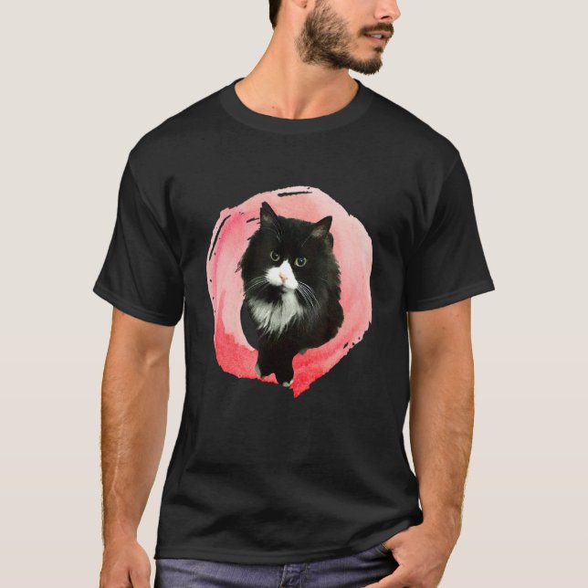 Fluffy Tuxedo Katze in rosa Fluff T-Shirt (Vorderseite)