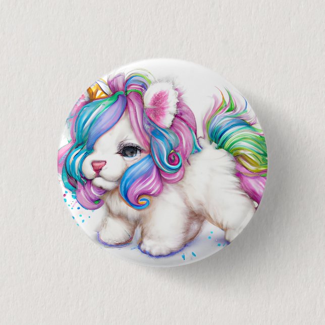 Fluffy Unicorn Puppy Button (Vorderseite)