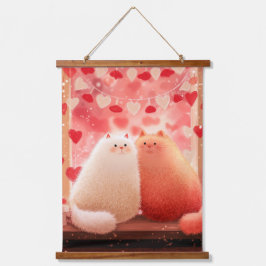 Fluffy Valentine's Cats Wandteppich Mit Holzrahmen