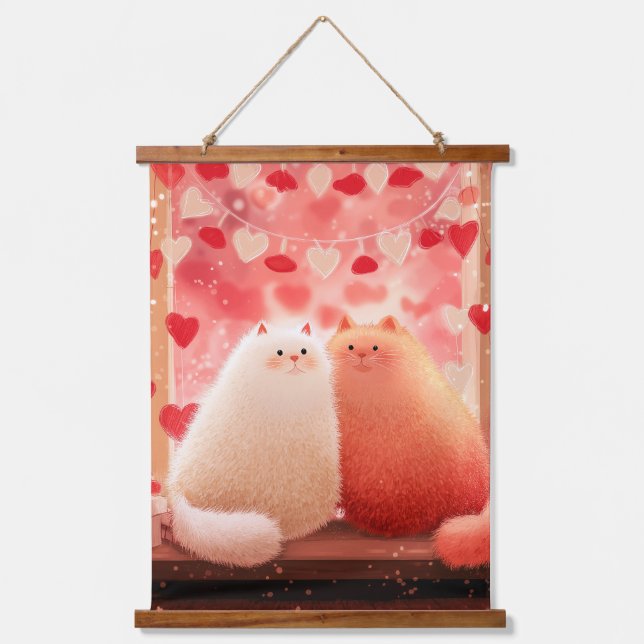 Fluffy Valentine's Cats Wandteppich Mit Holzrahmen (Vorderseite)