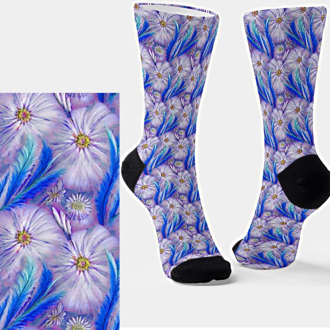 Fluffy Weiße Blume & Blauer Federn Socken (Von Creator hochgeladen)
