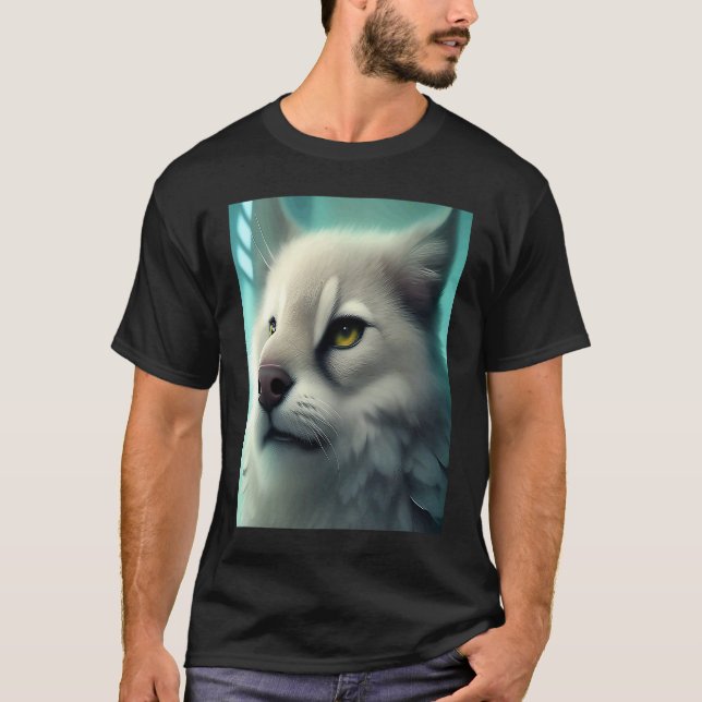 Fluffy White als Snow Leopard Katze Kitten Löwe T-Shirt (Vorderseite)