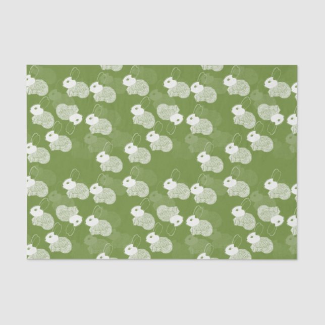 Fluffy White Bunnies auf Green Seidenpapier (Vorderseite)