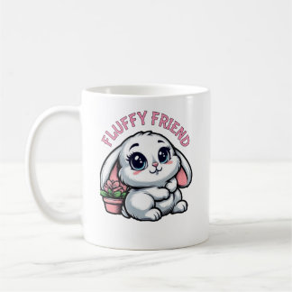 Fluffy White Bunny mit Pflanze Pot Kaffeetasse