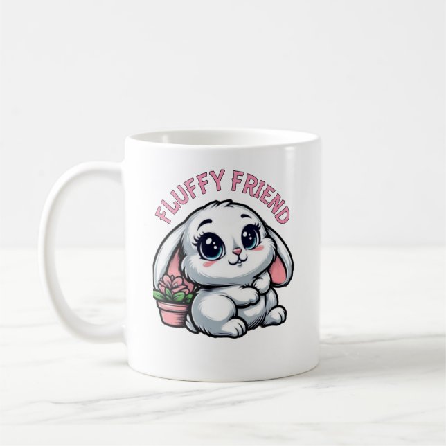 Fluffy White Bunny mit Pflanze Pot Kaffeetasse (Links)