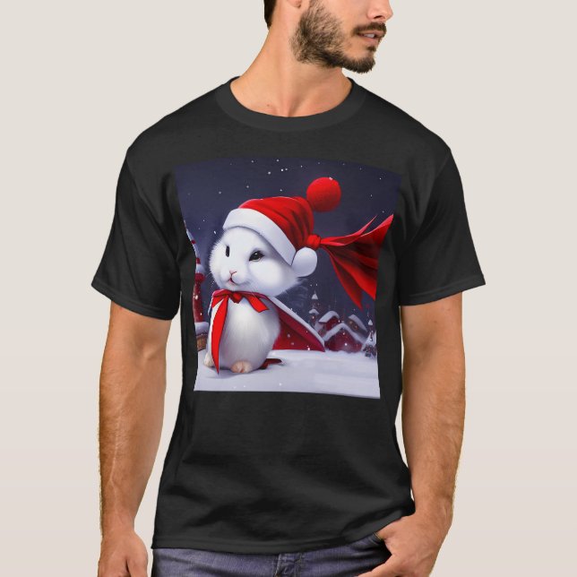 Fluffy White Christmas Bunny Rabbit in Northpo T-Shirt (Vorderseite)