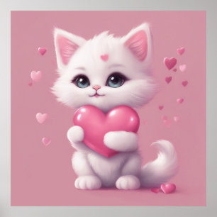 Fluffy White Liebe Kitten Poster