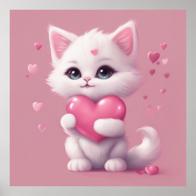 Fluffy White Liebe Kitten Poster (Vorne)