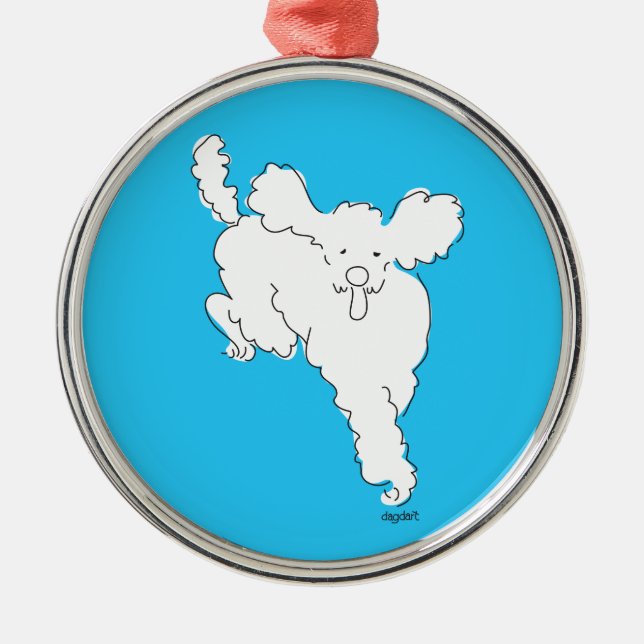 Fluffy White Poodle Ornament Aus Metall (Vorne)