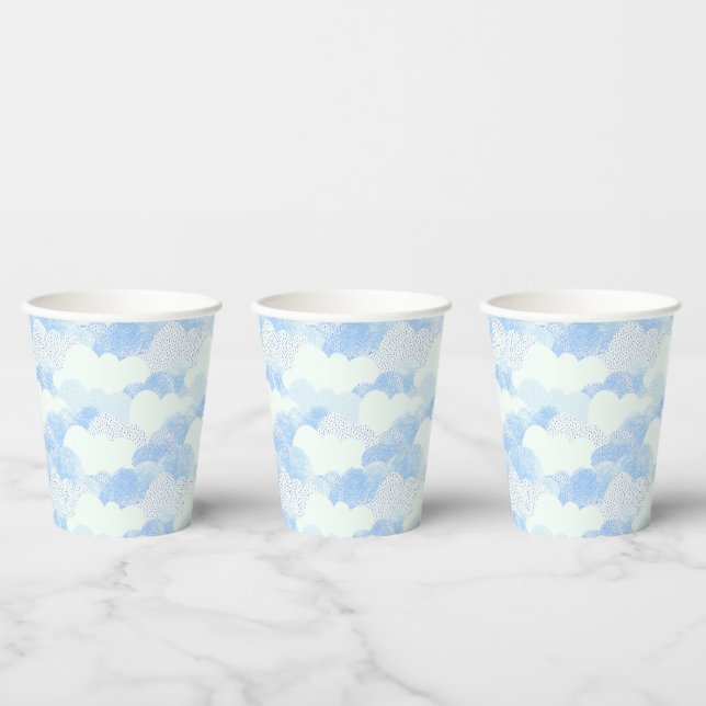 Fluffy White Sky Blue Textured Clouds Pappbecher (Multi)