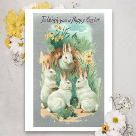 Fluffy White Vintag Oaster Bunnies Feiertagskarte