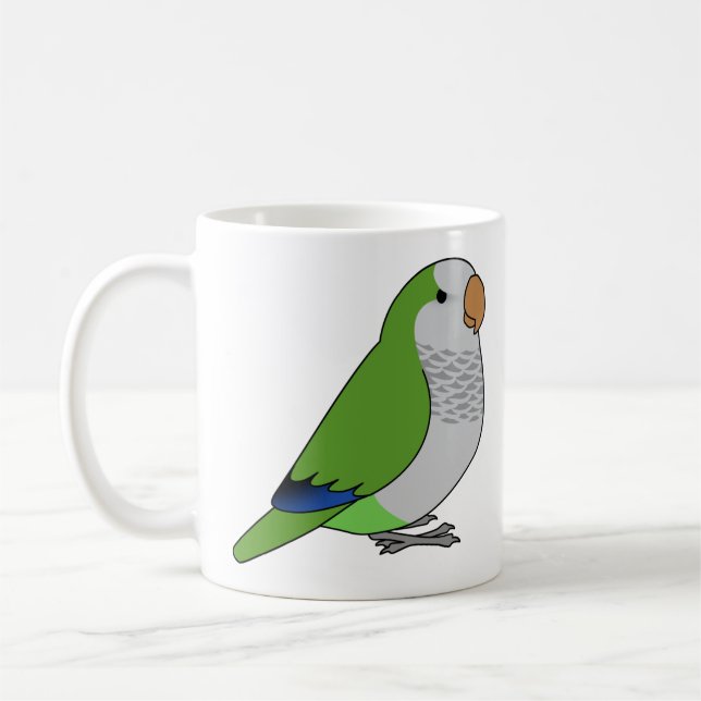 Fluffy wild green quaker parrot cartoon drawing kaffeetasse (Links)