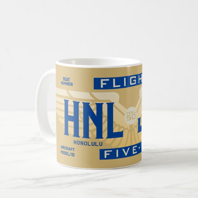 Flug 5-O (HAL50) HNL nach JFK Kaffeetasse (Vorderseite Links)