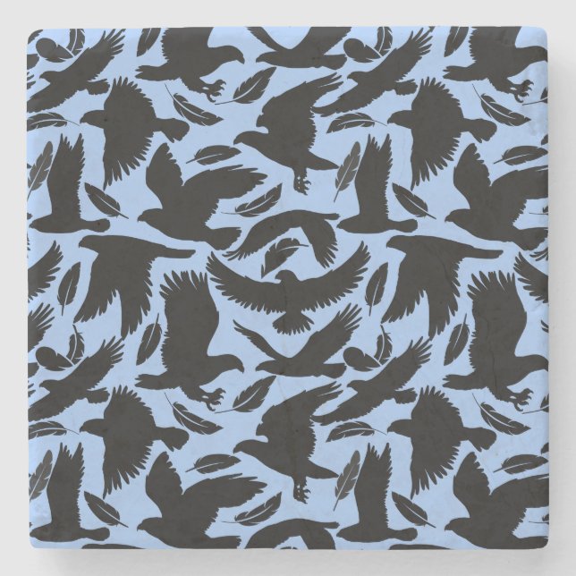 Flug der Adler schwarz.w L Blue BG Steinuntersetzer (Vorderseite)