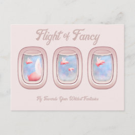 Flug der Fantasie-Schweine, die am Flugzeugfenster Postkarte