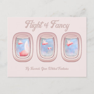 Flug der Fantasie-Schweine, die am Flugzeugfenster Postkarte