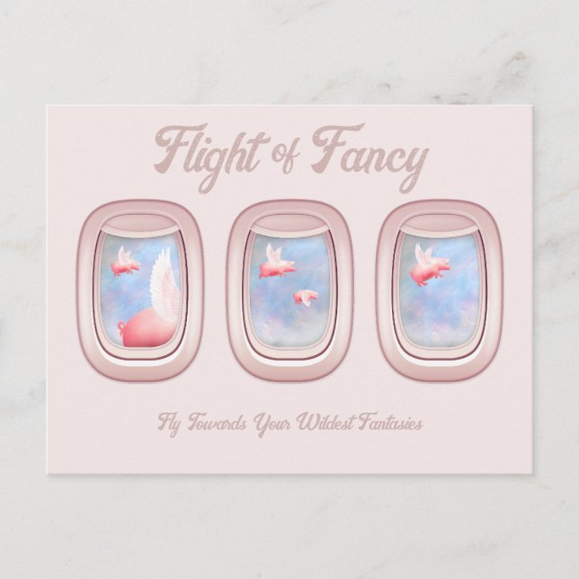Flug der Fantasie-Schweine, die am Flugzeugfenster Postkarte (Vorderseite)