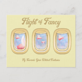 Flug der Fantasie-Schweine, die am Flugzeugfenster Postkarte