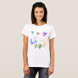 Flug der farbenfrohen Vögel und Schmetterlinge Har T-Shirt
