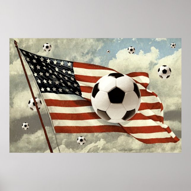 Flug der Fußballbälle US-Flagge Fußball Futebol Poster (Vorne)