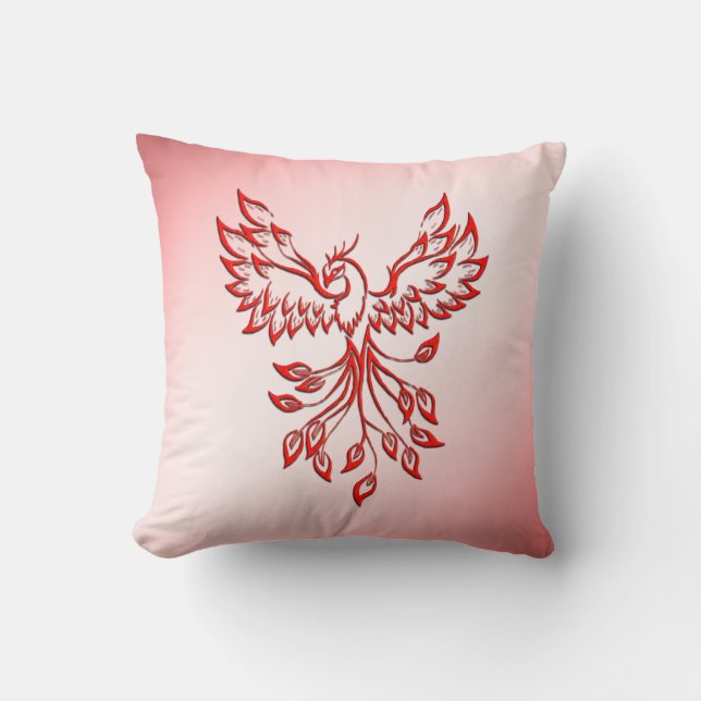 Flug eines Phönix Rot auf Rosa Kissen (Vorderseite)