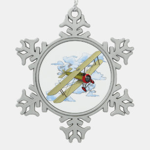 Flug mit einem alten Doppeldecker Schneeflocken Zinn-Ornament