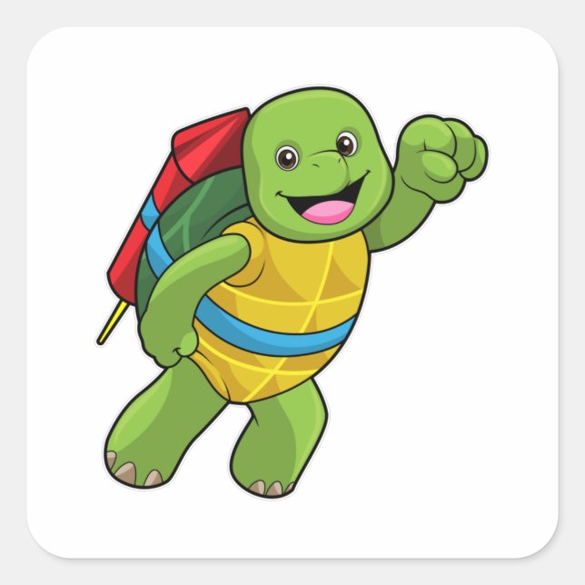 Flug mit Rakete Quadratischer Aufkleber (Vorderseite)