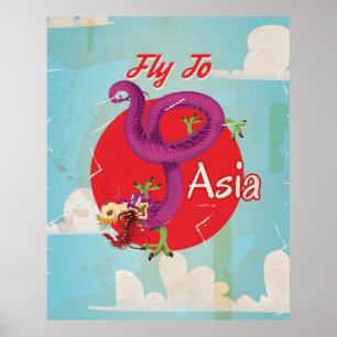 Flug nach Asien Vintage-Reiseposter Poster