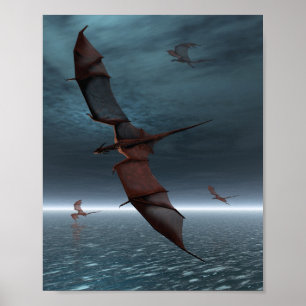 Flug roter Drachen über das Meer Poster