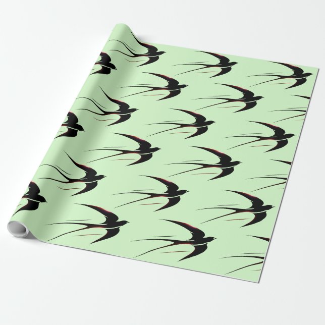 Flug Schwarze Schwalben Muster Geschenkpapier (Ungerollt)