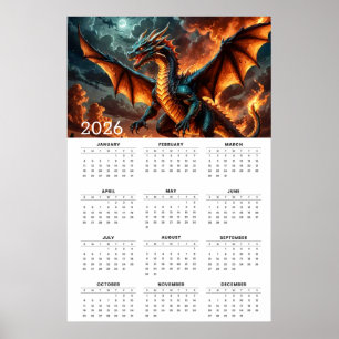 Flügel der Flamme: 2026 Mythischer Drachenkalender Poster
