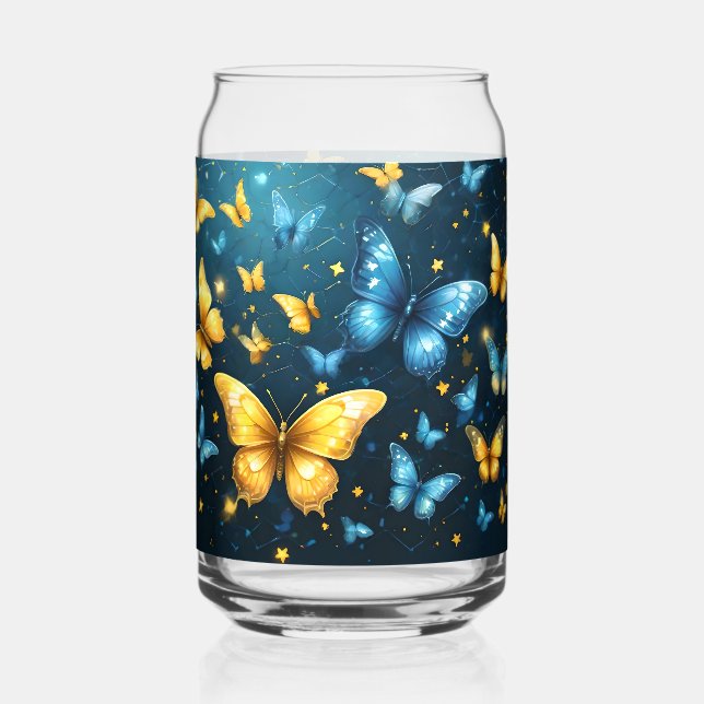 Flügel der Freude: Blaue und gelbe Schmetterlinge, Dosenglas (Vorderseite)