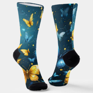 Flügel der Freude: Blaue und gelbe Schmetterlinge, Socken