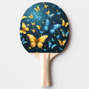 Flügel der Freude: Blaue und gelbe Schmetterlinge, Tischtennis Schläger