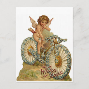 Flügel der Liebe Cupido auf einem Fahrrad Postkarte