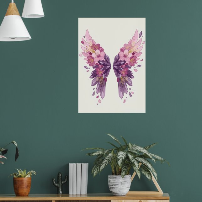 Flügel des Engels mit floralem Wasserfarben-Kunstp Poster (Wohnzimmer 1)