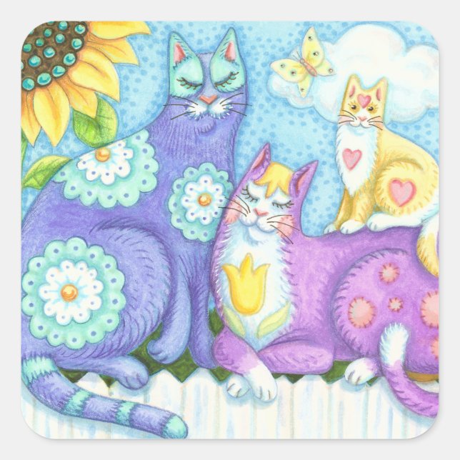 Flügel und Taschen, CAT-FRIENDS-FELDER Quadratischer Aufkleber (Vorderseite)