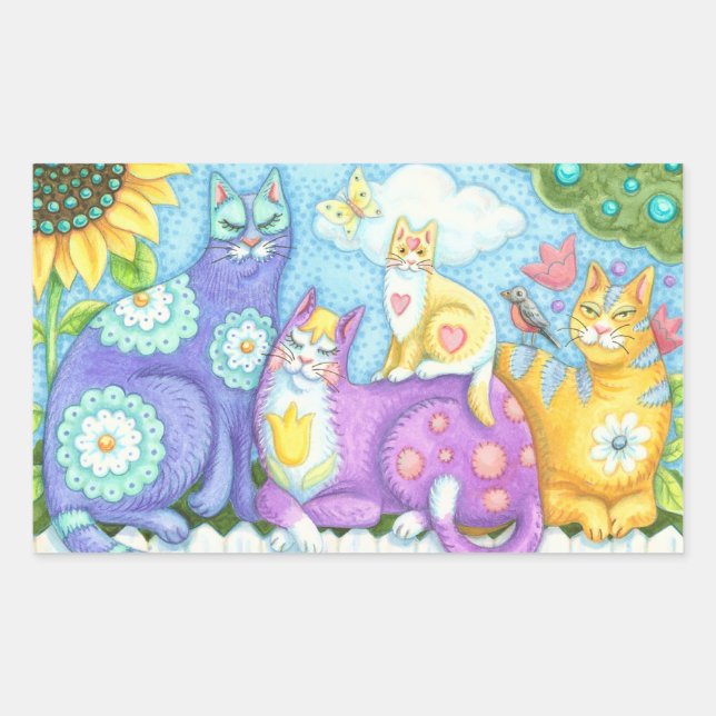 Flügel und Taschen, CAT-FRIENDS-FELDER Rechteckiger Aufkleber (Vorderseite)