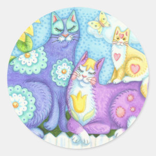 Flügel und Taschen, CAT-FRIENDS-FELDER Runder Aufkleber