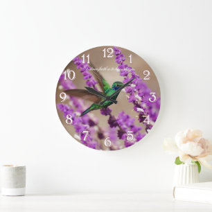 Flügel von Glauben-Funkeln Violett-Ohren Kolibri Große Wanduhr