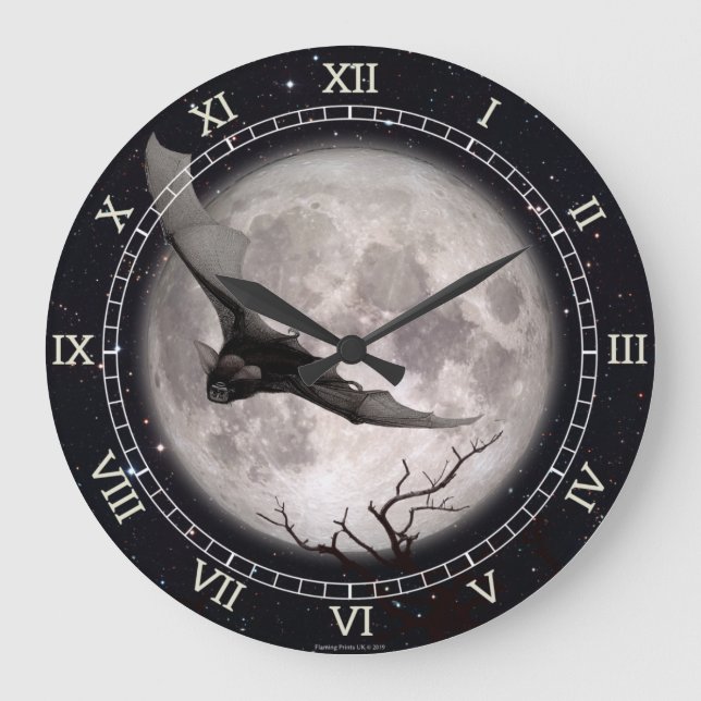 Flügeldraht, Vollmond, Gothic, Vampire Große Wanduhr (Vorderseite)